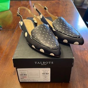 Talbots poppy slingback black & white dots